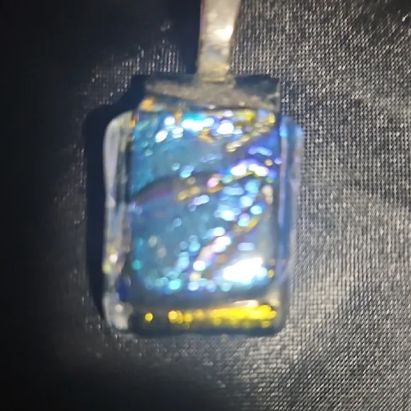 SET OF 3- Dichroic Glass Pendant Necklace - Blue Green Iridescent - Picture 3 of 4